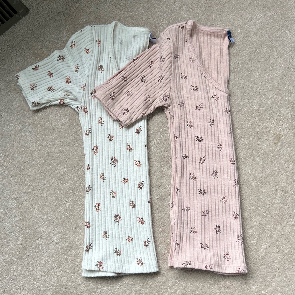 Old Navy Ribbed Floral Tops - Cream and Pink